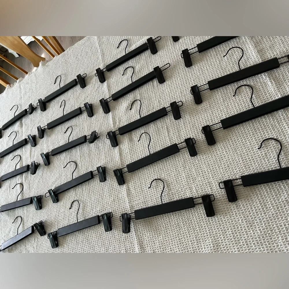 Black Plastic & Metal Pants Hangers for Skirts Trousers Swivel Hook - Set of 22